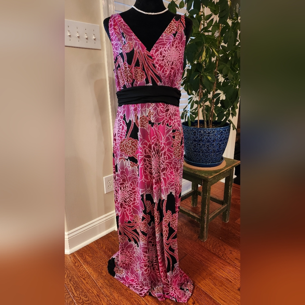 Floral Pink and Black Maxi Dress